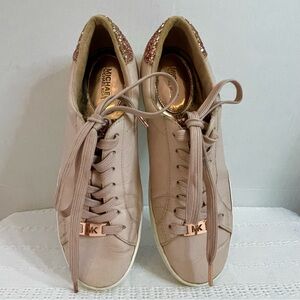 Michael Kors Women's Blush Pink Sneakers with pink glitter detailing size 7.5